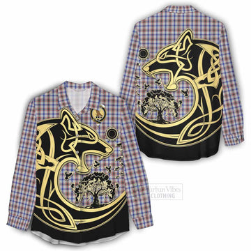 Boswell Tartan Women's Casual Shirt with Family Crest Celtic Wolf Style