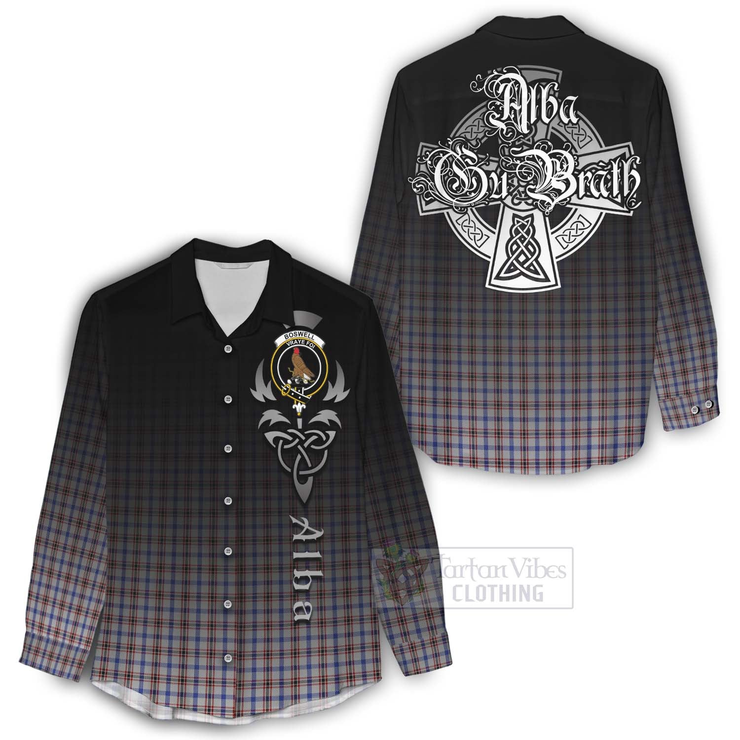 Tartan Vibes Clothing Boswell Tartan Women's Casual Shirt Featuring Alba Gu Brath Family Crest Celtic Inspired