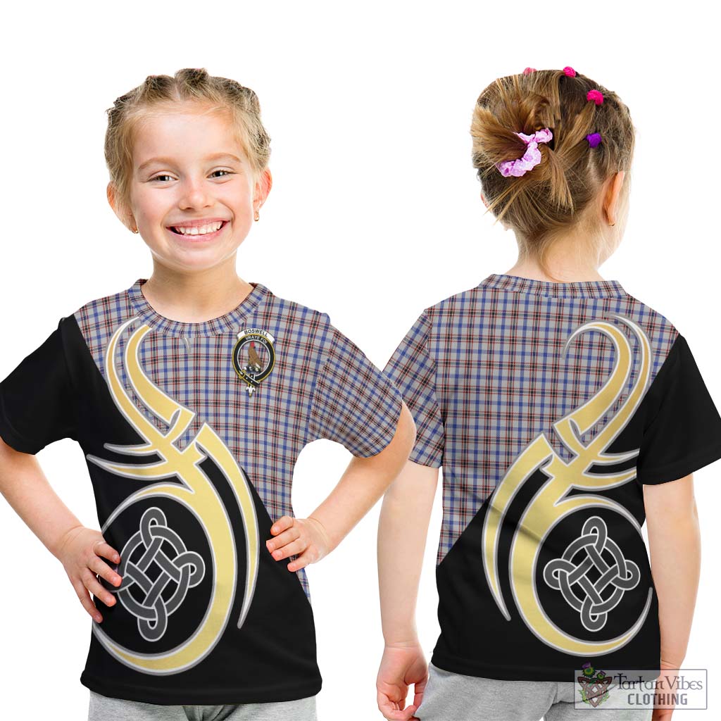 Boswell Tartan Kid T-Shirt with Family Crest and Celtic Symbol Style - Tartan Vibes Clothing