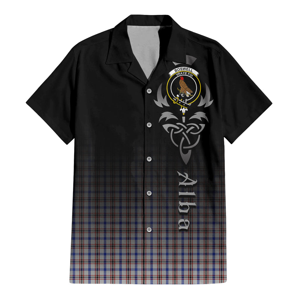 Tartan Vibes Clothing Boswell Tartan Short Sleeve Button Up Featuring Alba Gu Brath Family Crest Celtic Inspired