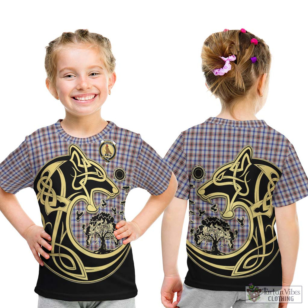 Boswell Tartan Kid T-Shirt with Family Crest Celtic Wolf Style - Tartan Vibes Clothing