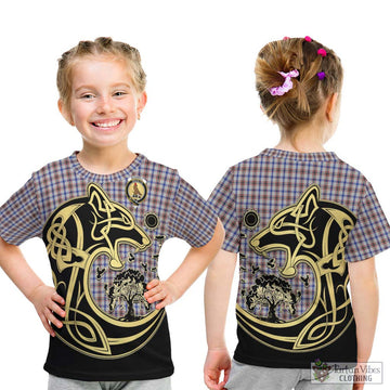 Boswell Tartan Kid T-Shirt with Family Crest Celtic Wolf Style