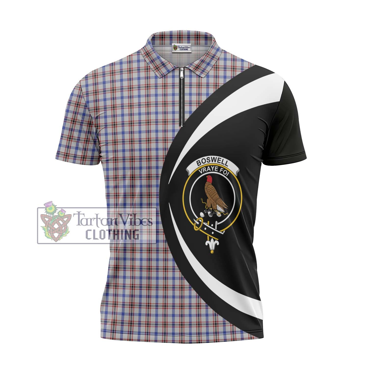 Tartan Vibes Clothing Boswell Tartan Zipper Polo Shirt with Family Crest Circle Style