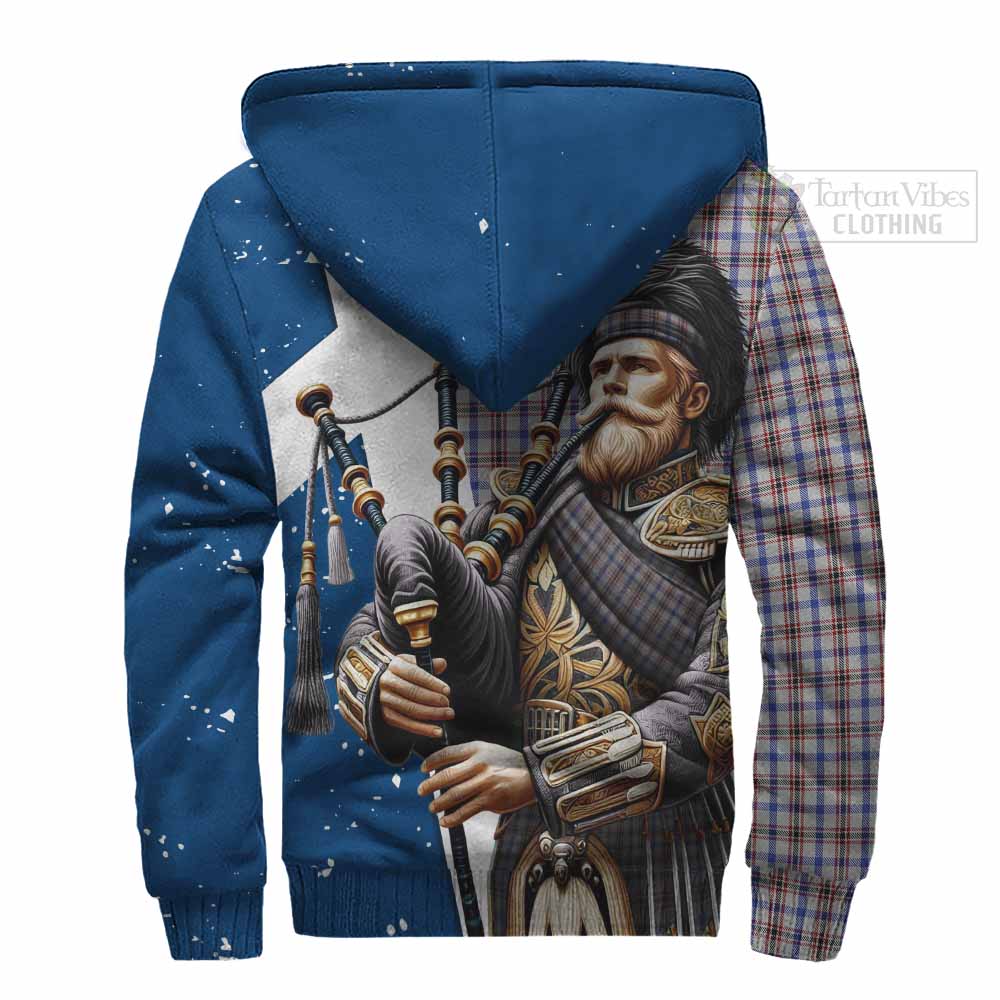 Tartan Vibes Clothing Boswell Tartan Sherpa Hoodie with Family Crest Scottish Bagpiper Vibes