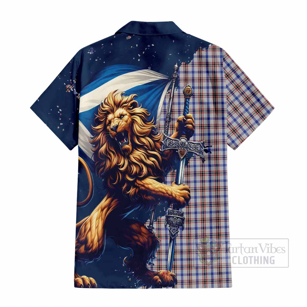 Tartan Vibes Clothing Boswell Tartan Family Crest Short Sleeve Button Shirt with Scottish Majestic Lion