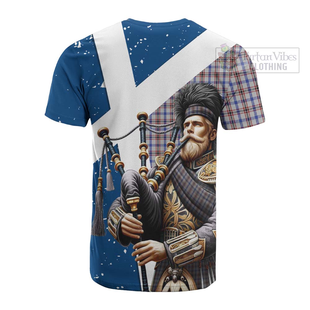 Tartan Vibes Clothing Boswell Tartan Cotton T-shirt with Family Crest Scottish Bagpiper Vibes