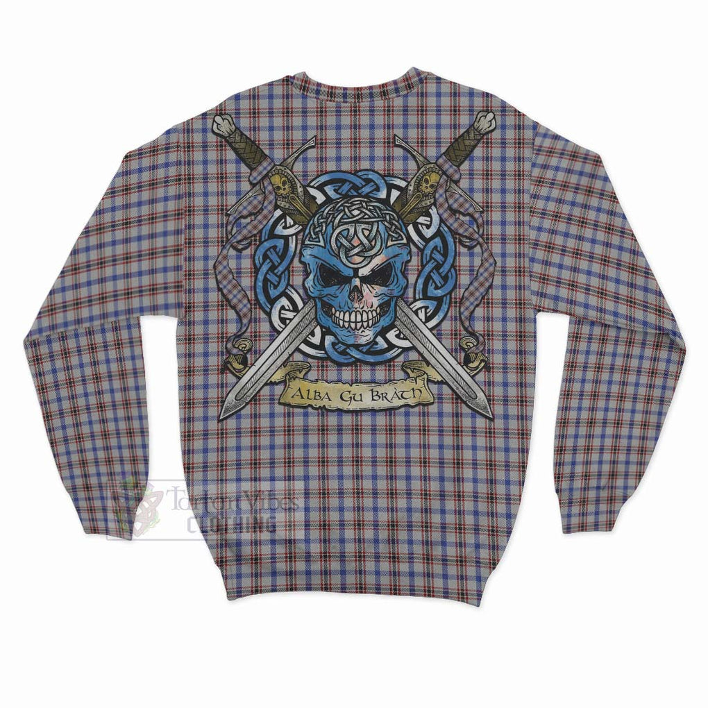 Tartan Vibes Clothing Boswell Tartan Sweatshirt with Family Crest Celtic Skull Style