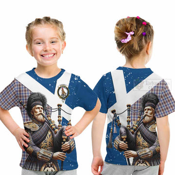 Boswell Tartan Kid T-Shirt with Family Crest Scottish Bagpiper Vibes