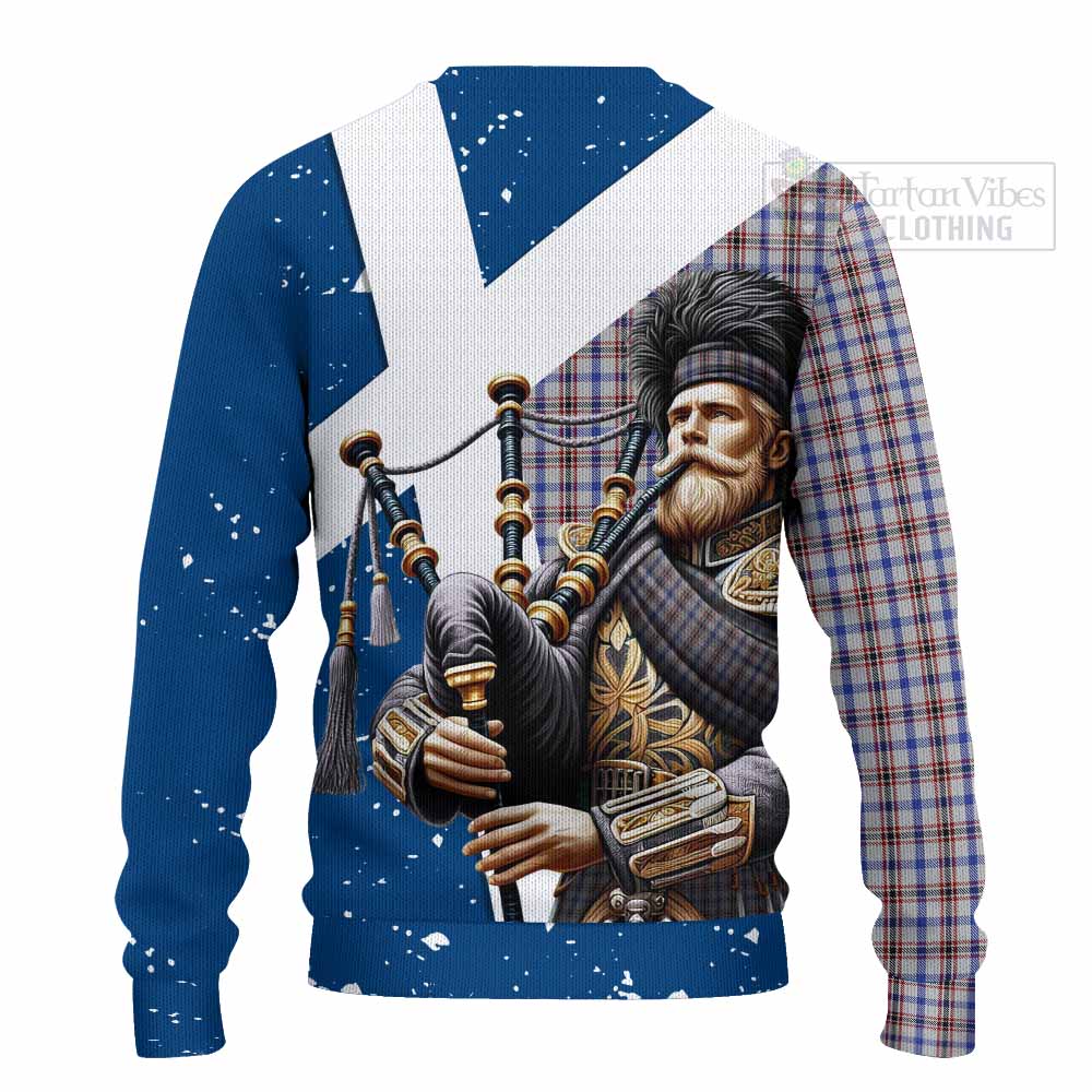 Tartan Vibes Clothing Boswell Tartan Knitted Sweater with Family Crest Scottish Bagpiper Vibes