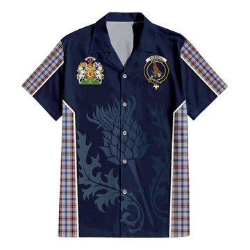 Boswell Tartan Short Sleeve Button Up Shirt with Family Crest and Scottish Thistle Vibes Sport Style