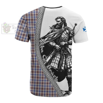 Boswell Tartan Clan Crest Cotton T-shirt with Highlander Warrior Celtic Style