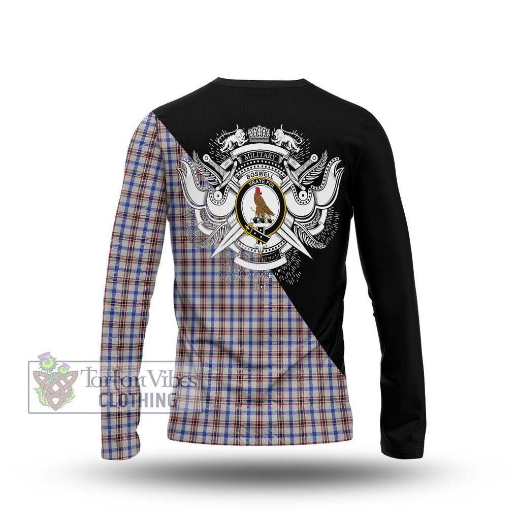 Boswell Tartan Long Sleeve T-Shirt with Family Crest and Military Logo Style - Tartanvibesclothing Shop