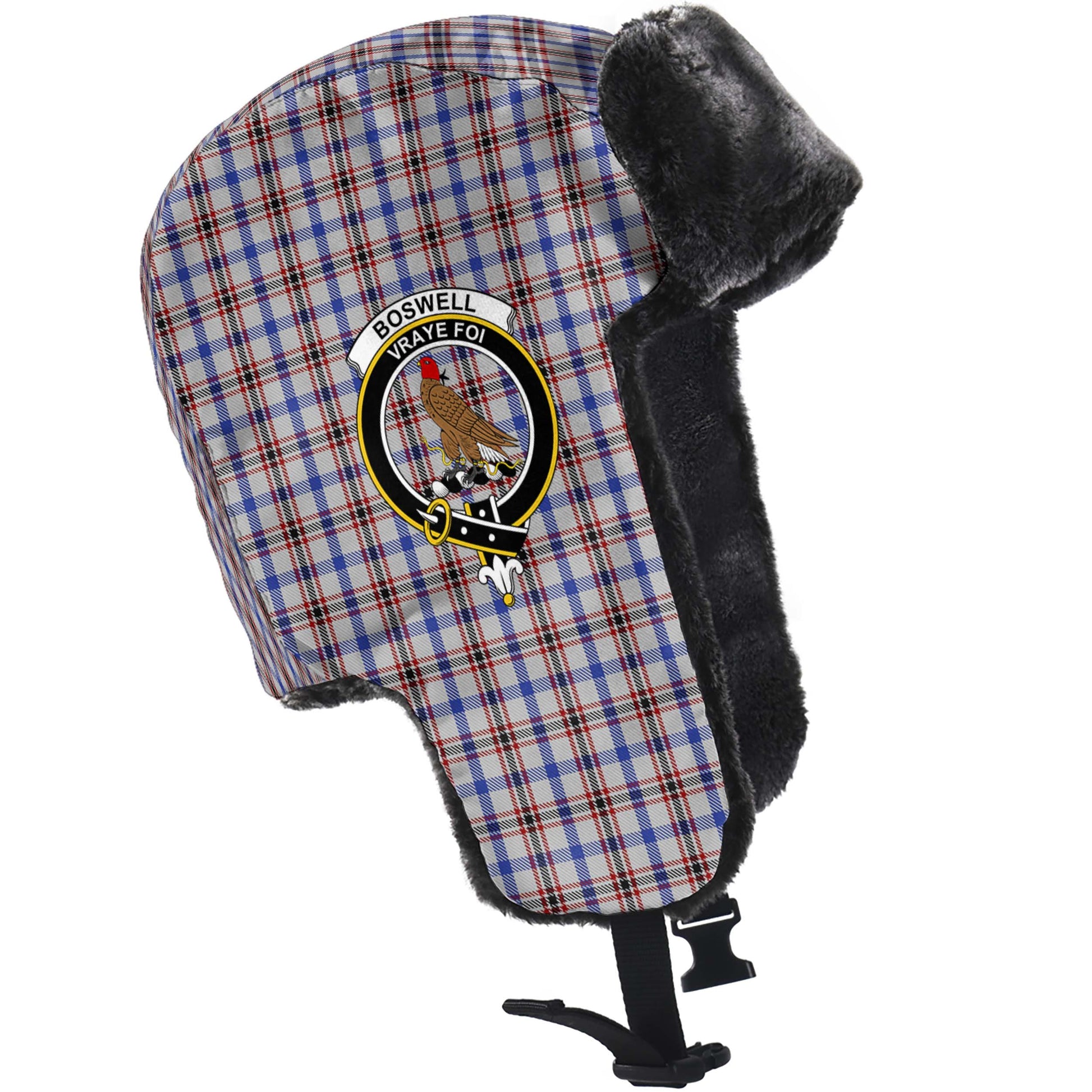 Boswell Tartan Winter Trapper Hat with Family Crest - Tartanvibesclothing