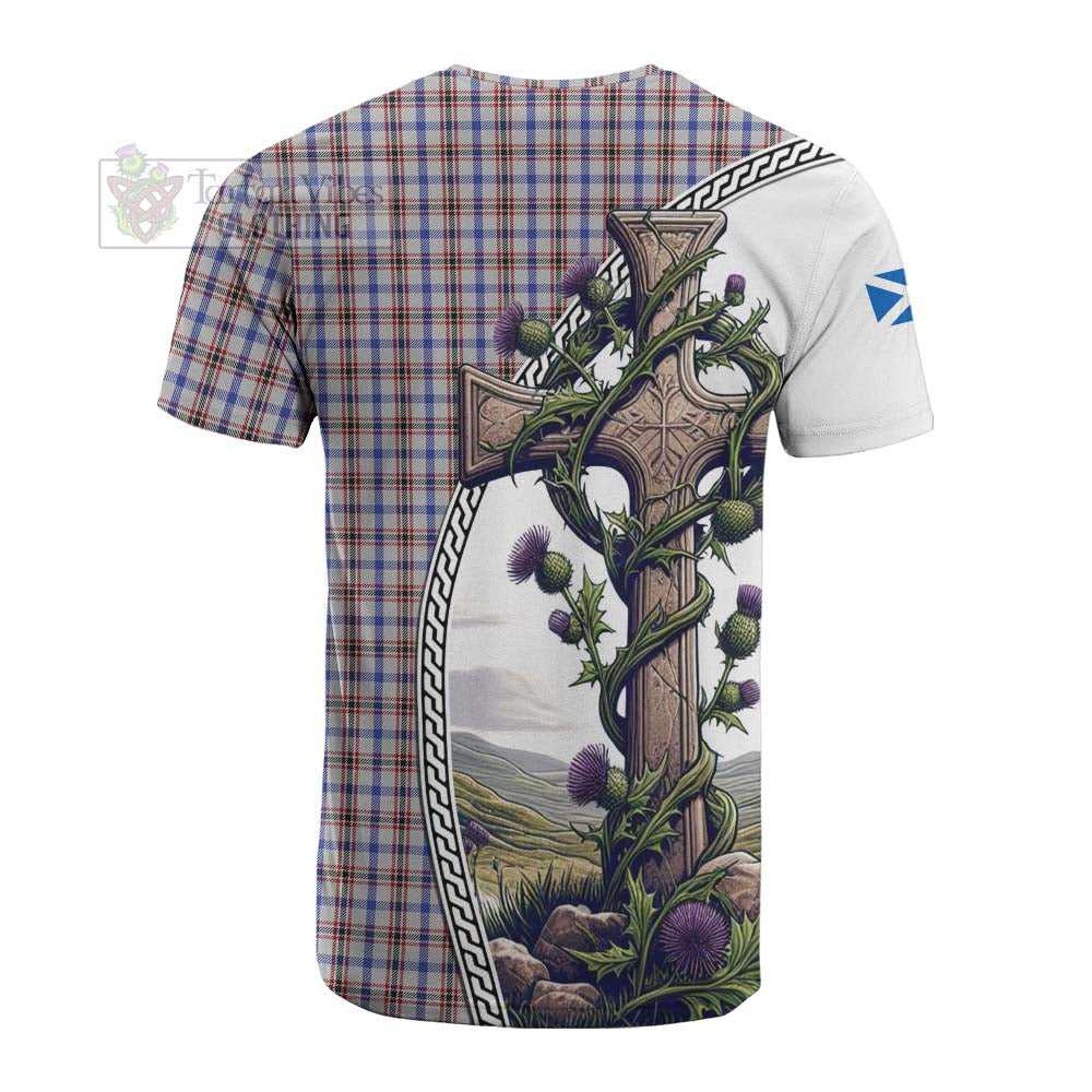 Tartan Vibes Clothing Boswell Tartan Cotton T-shirt with Family Crest and St. Andrew's Cross Accented by Thistle Vines