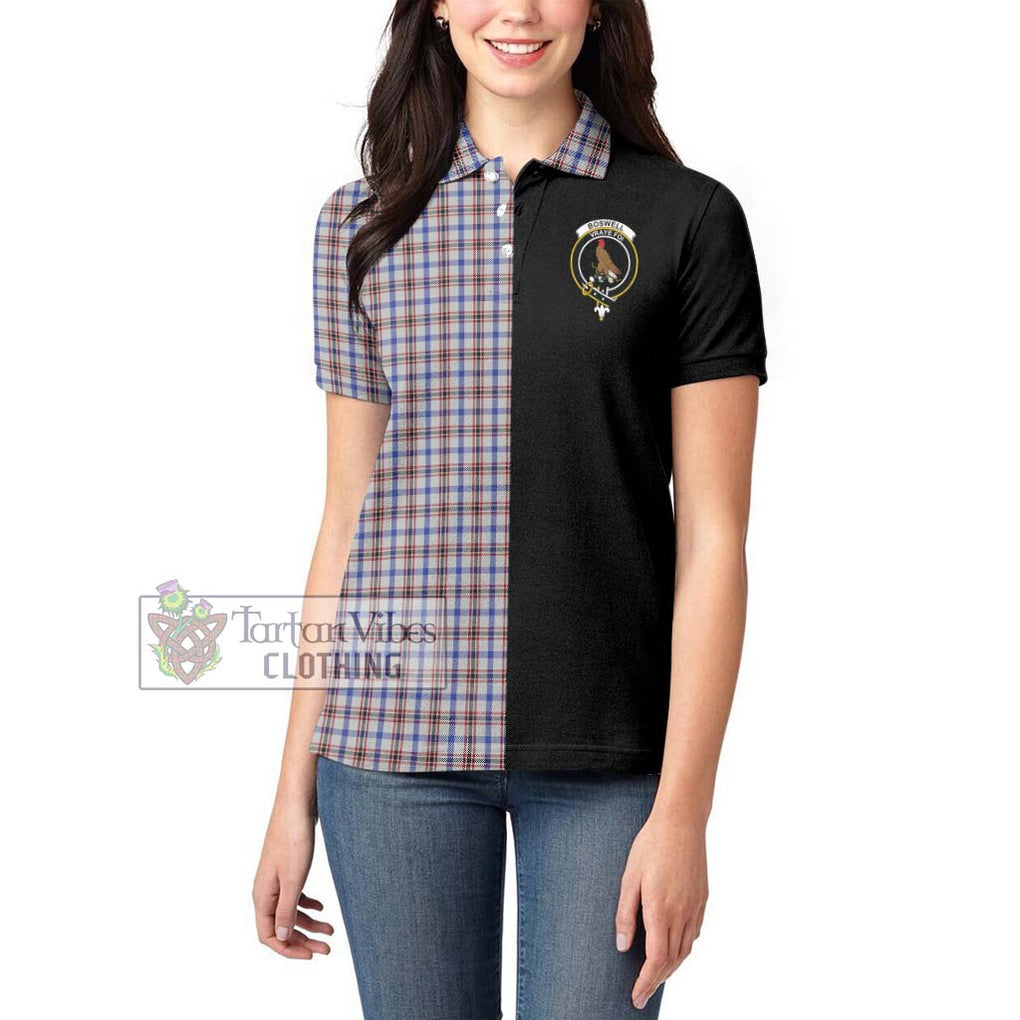 Boswell Tartan Women's Polo Shirt with Family Crest and Half Of Me Style - Tartanvibesclothing Shop