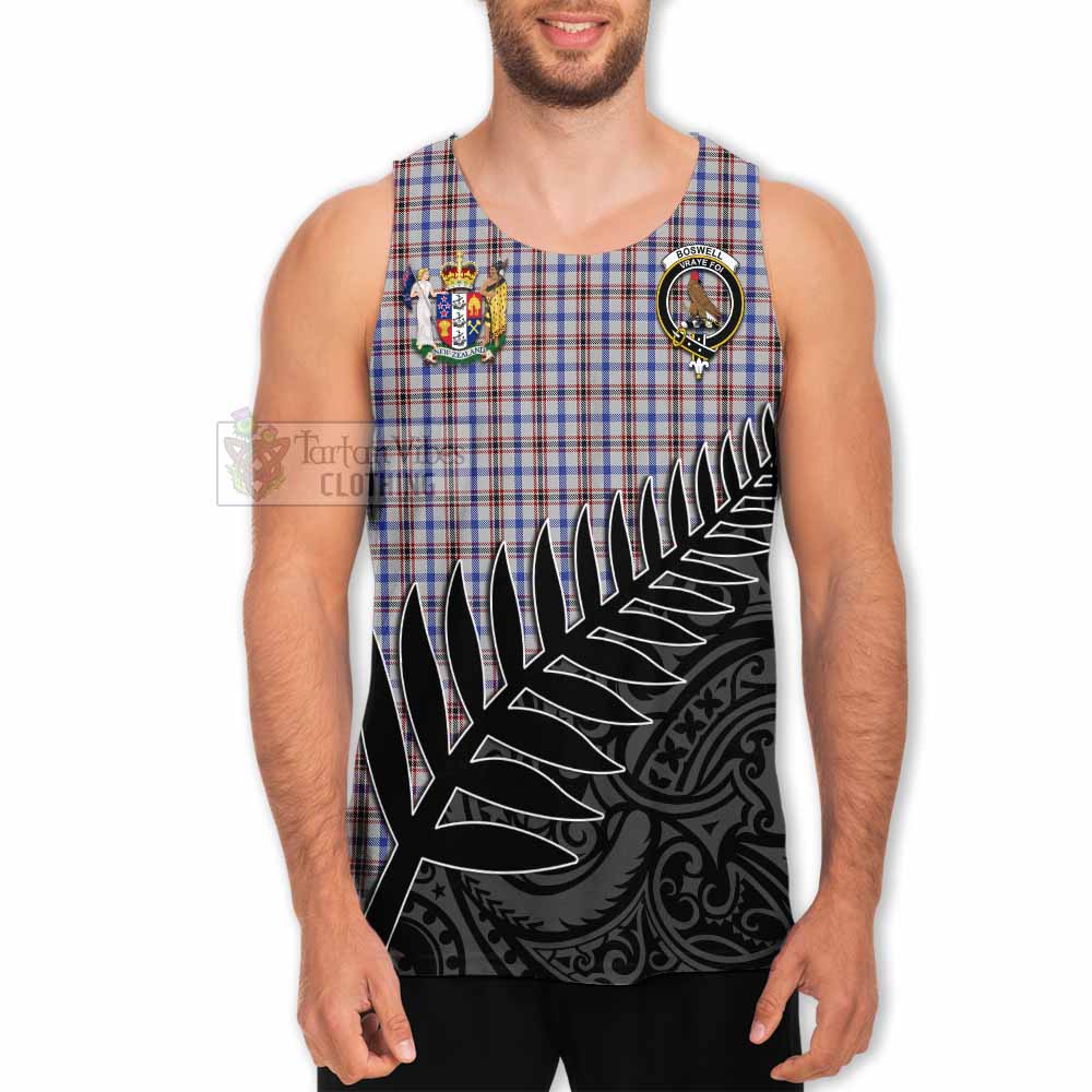 Tartan Vibes Clothing Boswell Crest Tartan Men's Tank Top with New Zealand Silver Fern Half Style