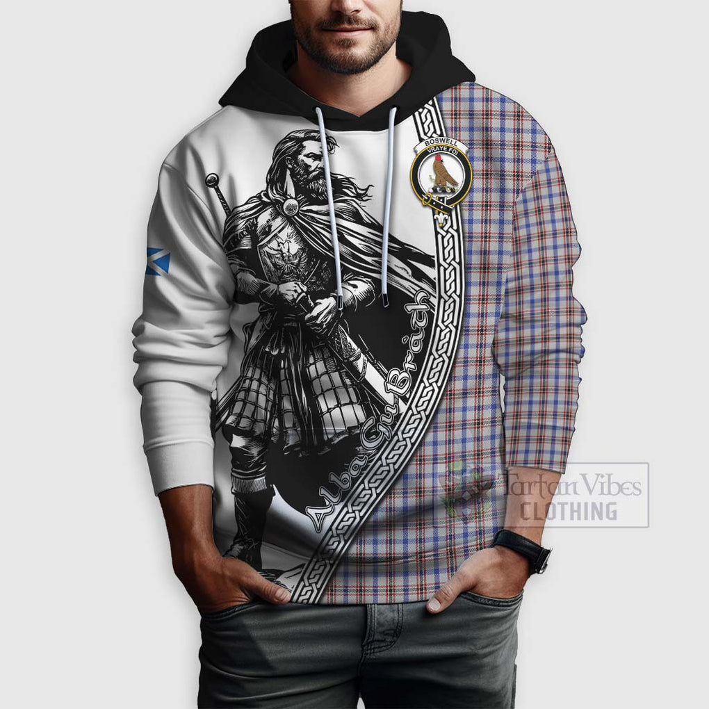 Tartan Vibes Clothing Boswell Tartan Clan Crest Hoodie with Highlander Warrior Celtic Style