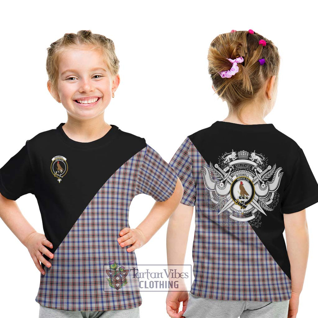 Boswell Tartan Kid T-Shirt with Family Crest and Military Logo Style - Tartanvibesclothing Shop