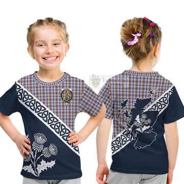 Boswell Tartan Kid T-Shirt Featuring Thistle and Scotland Map