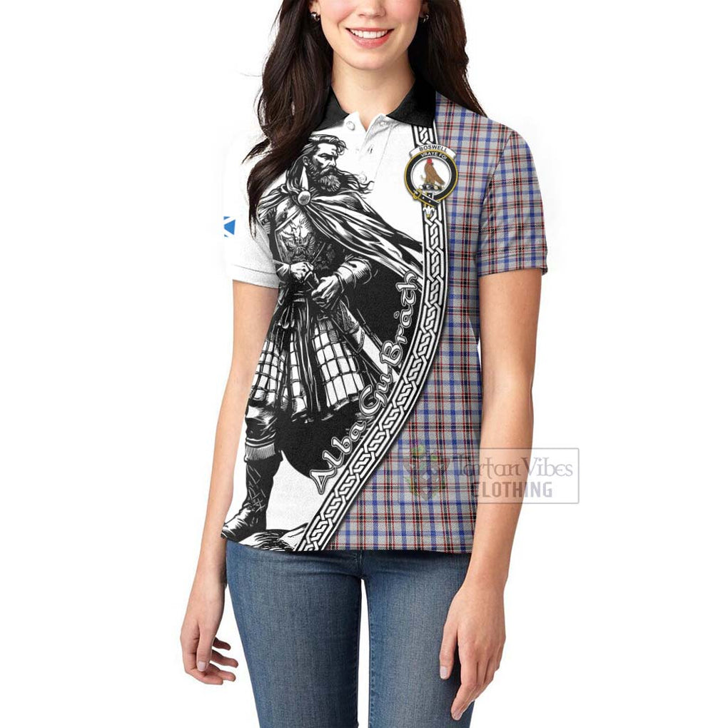 Tartan Vibes Clothing Boswell Tartan Clan Crest Women's Polo Shirt with Highlander Warrior Celtic Style