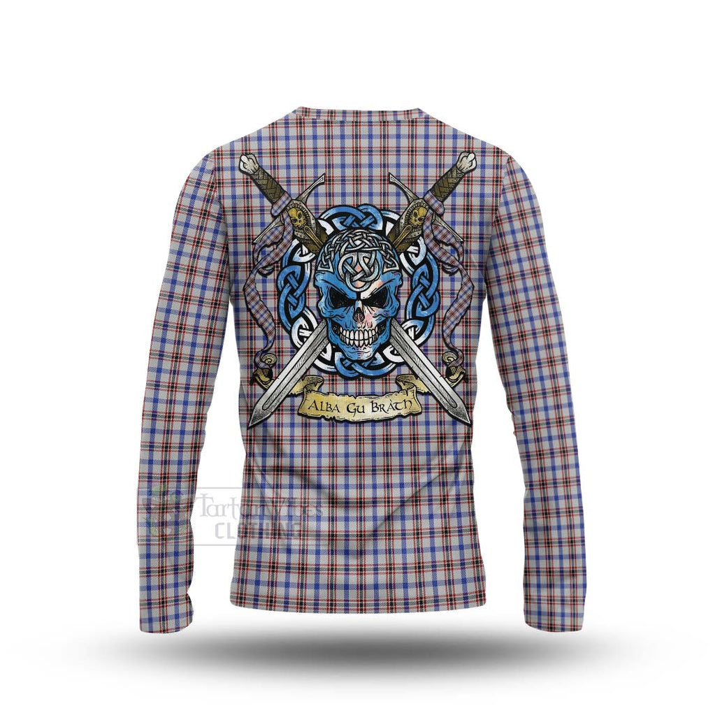 Tartan Vibes Clothing Boswell Tartan Long Sleeve T-Shirt with Family Crest Celtic Skull Style