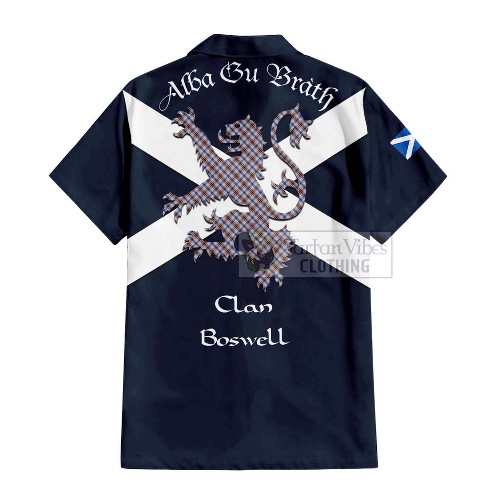 Tartan Vibes Clothing Boswell Tartan Lion Rampant Short Sleeve Button Shirt – Proudly Display Your Heritage with Alba Gu Brath and Clan Name