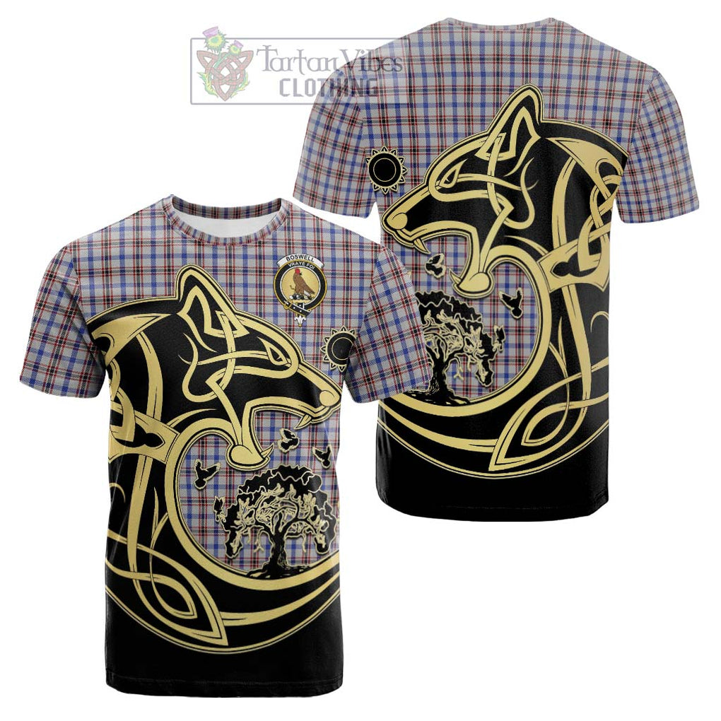 Tartan Vibes Clothing Boswell Tartan Cotton T-shirt with Family Crest Celtic Wolf Style