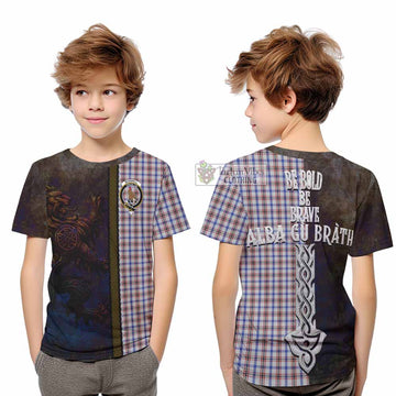 Boswell Tartan Family Crest Kid T-Shirt Alba Gu Brath Be Brave Lion Ancient Style - Tartan Vibes Clothing