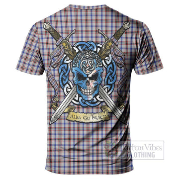 Boswell Tartan T-Shirt with Family Crest Celtic Skull Style