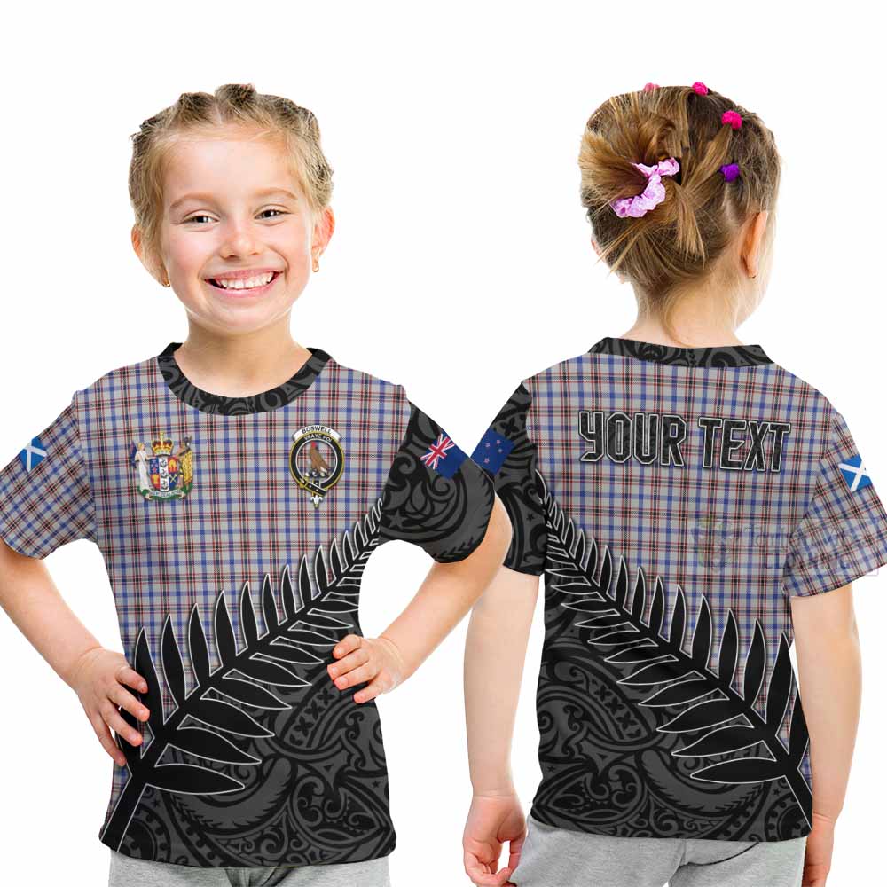 Tartan Vibes Clothing Boswell Crest Tartan Kid T-Shirt with New Zealand Silver Fern Half Style