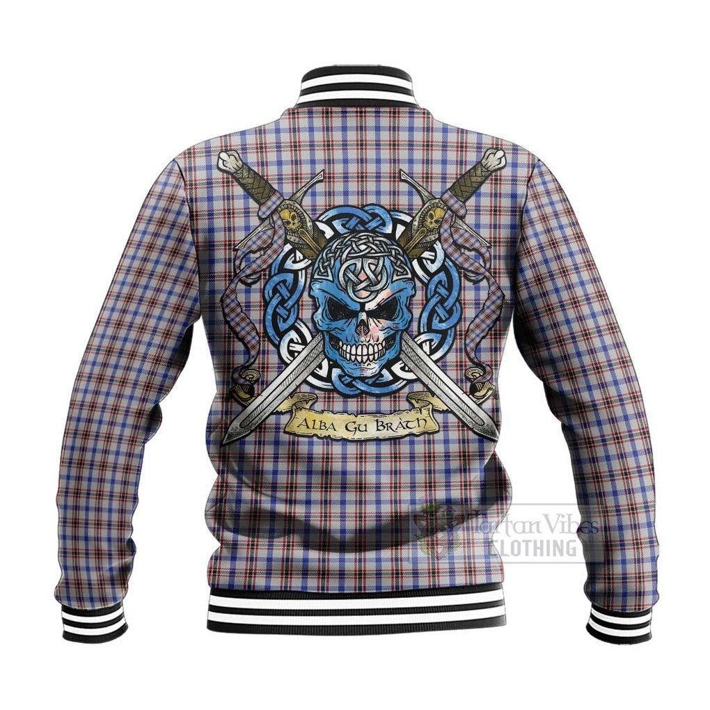 Tartan Vibes Clothing Boswell Tartan Baseball Jacket with Family Crest Celtic Skull Style