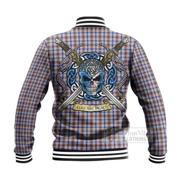 Boswell Tartan Baseball Jacket with Family Crest Celtic Skull Style