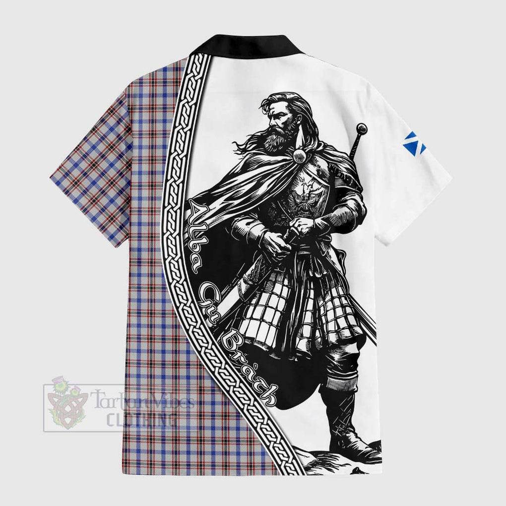 Tartan Vibes Clothing Boswell Tartan Clan Crest Short Sleeve Button Shirt with Highlander Warrior Celtic Style