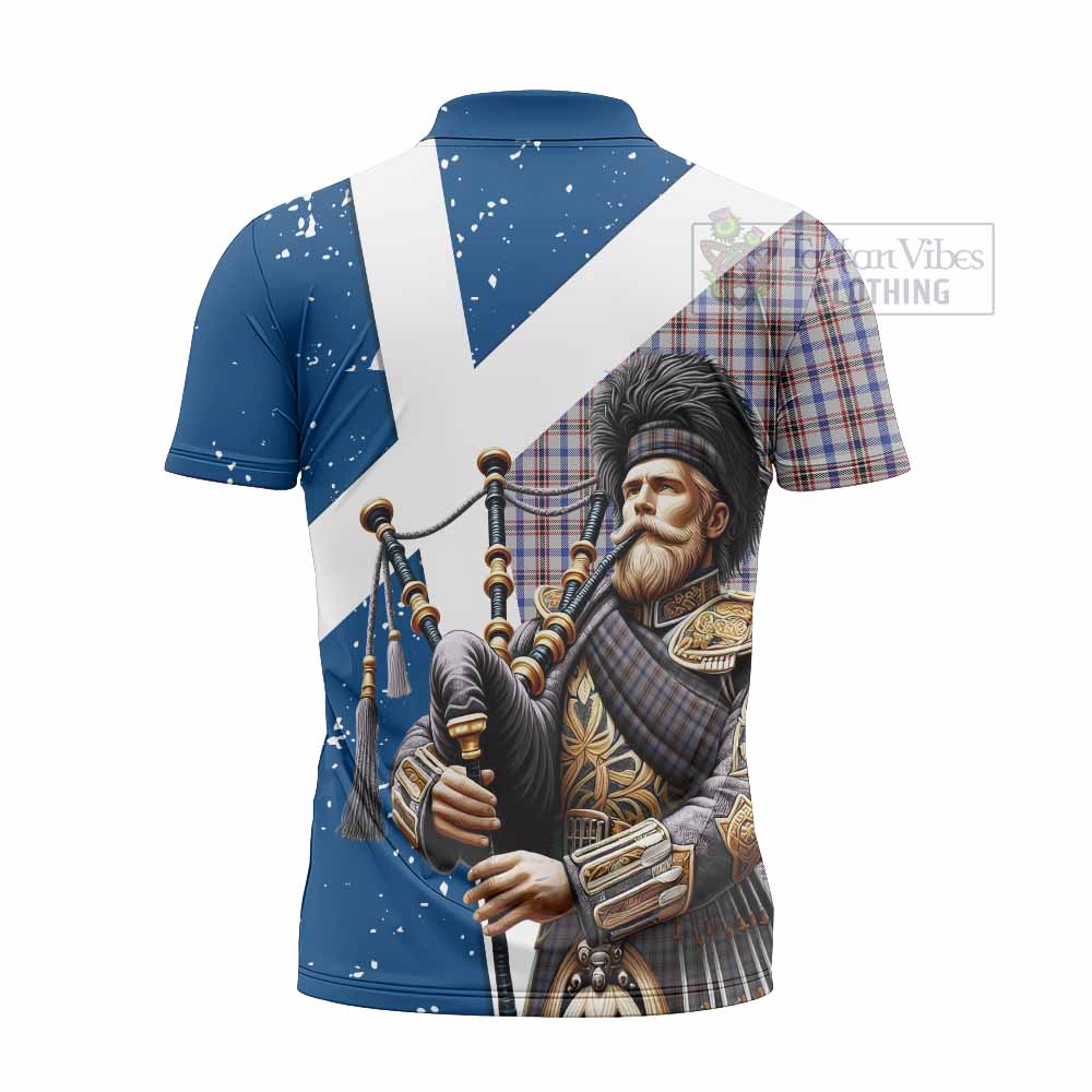 Tartan Vibes Clothing Boswell Tartan Zipper Polo Shirt with Family Crest Scottish Bagpiper Vibes