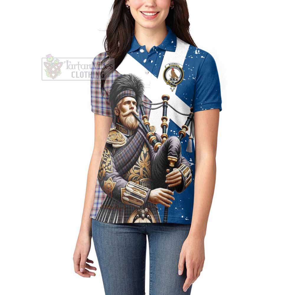 Tartan Vibes Clothing Boswell Tartan Women's Polo Shirt with Family Crest Scottish Bagpiper Vibes