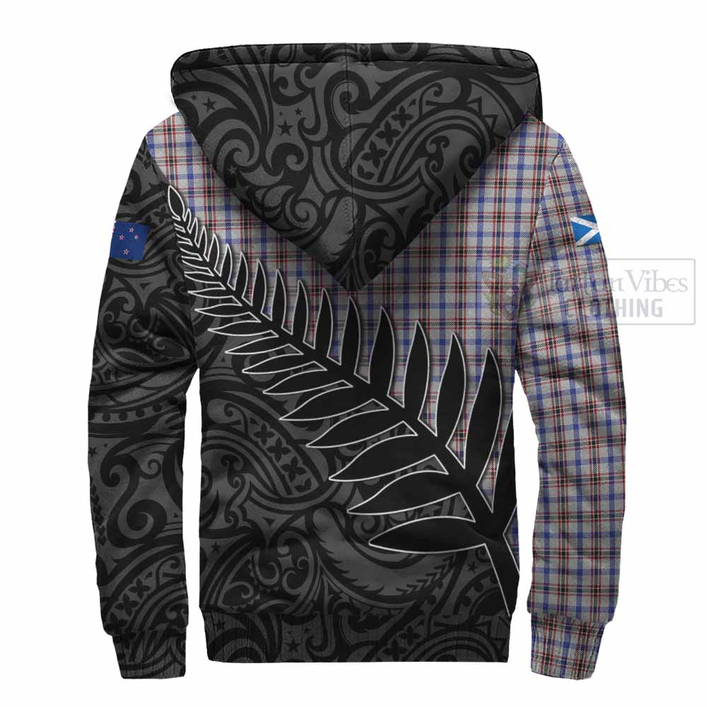 Tartan Vibes Clothing Boswell Crest Tartan Sherpa Hoodie with New Zealand Silver Fern Half Style