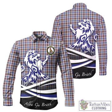 Boswell Tartan Long Sleeve Button Up Shirt with Alba Gu Brath Regal Lion Emblem