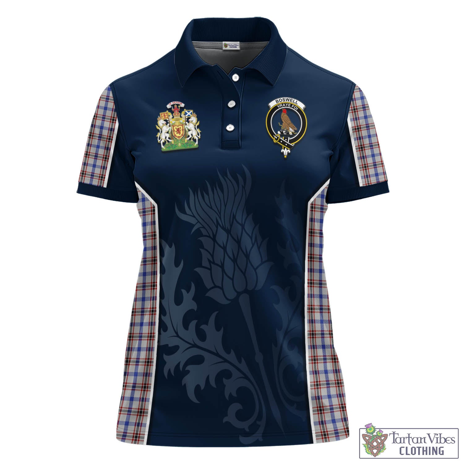 Tartan Vibes Clothing Boswell Tartan Women's Polo Shirt with Family Crest and Scottish Thistle Vibes Sport Style