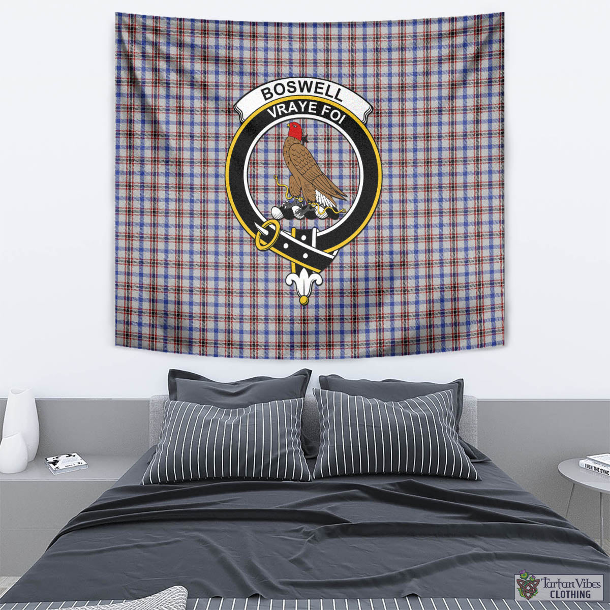 Tartan Vibes Clothing Boswell Tartan Tapestry Wall Hanging and Home Decor for Room with Family Crest