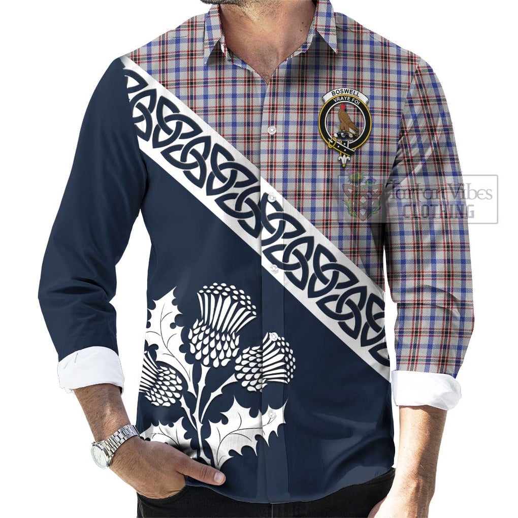 Tartan Vibes Clothing Boswell Tartan Long Sleeve Button Shirt Featuring Thistle and Scotland Map