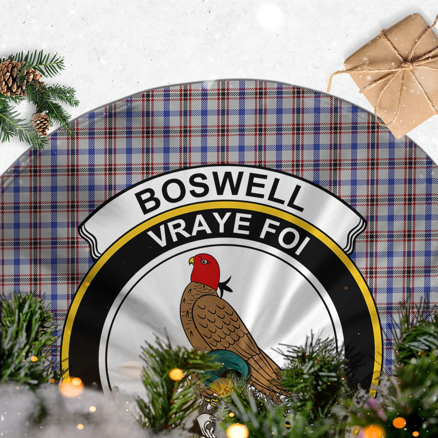 Boswell Tartan Christmas Tree Skirt with Family Crest - Tartanvibesclothing