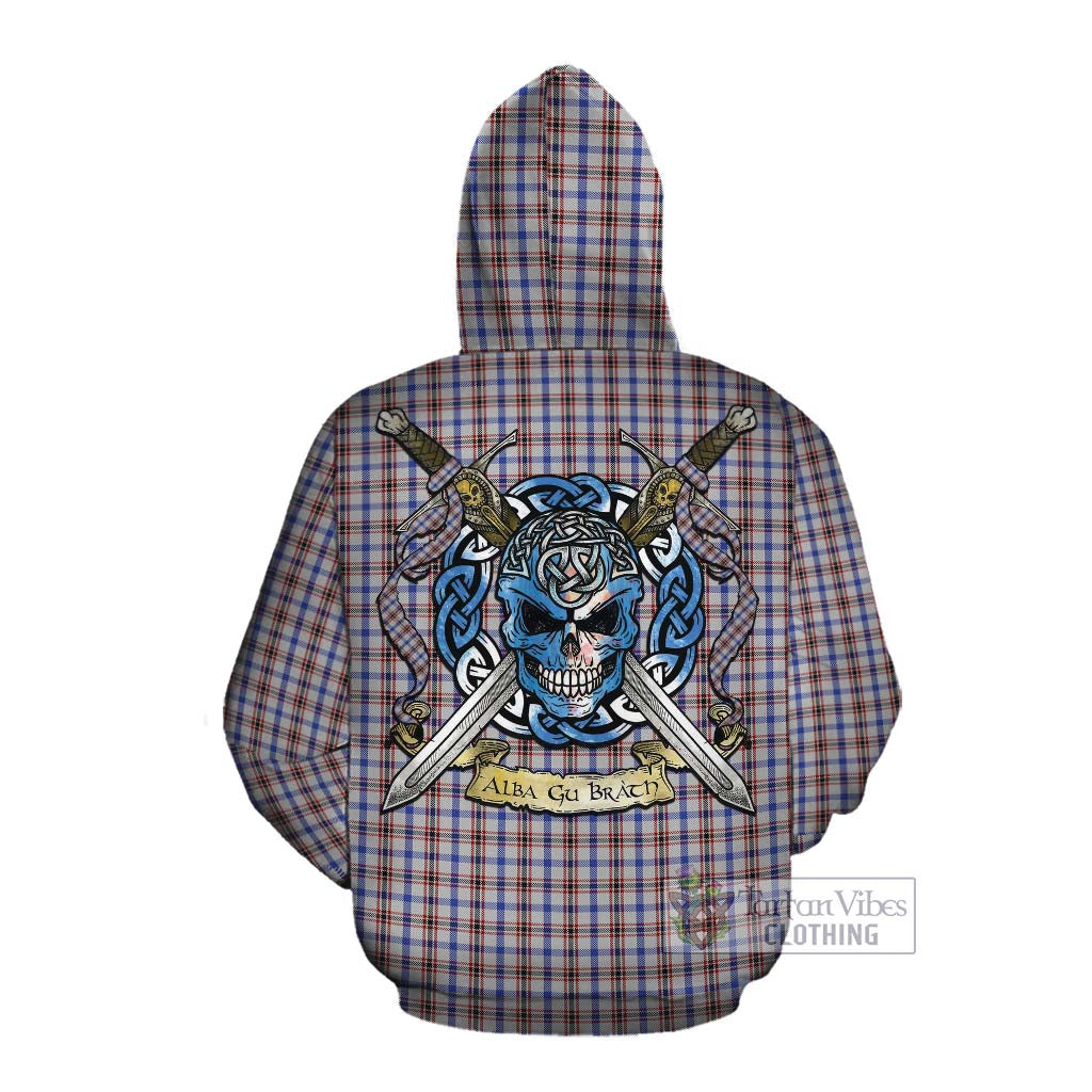 Tartan Vibes Clothing Boswell Tartan Cotton Hoodie with Family Crest Celtic Skull Style