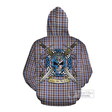 Boswell Tartan Cotton Hoodie with Family Crest Celtic Skull Style