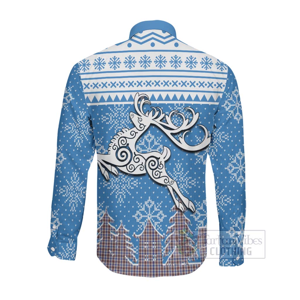 Tartan Vibes Clothing Boswell Clan Christmas Long Sleeve Button Shirt Celtic Reindeer Style