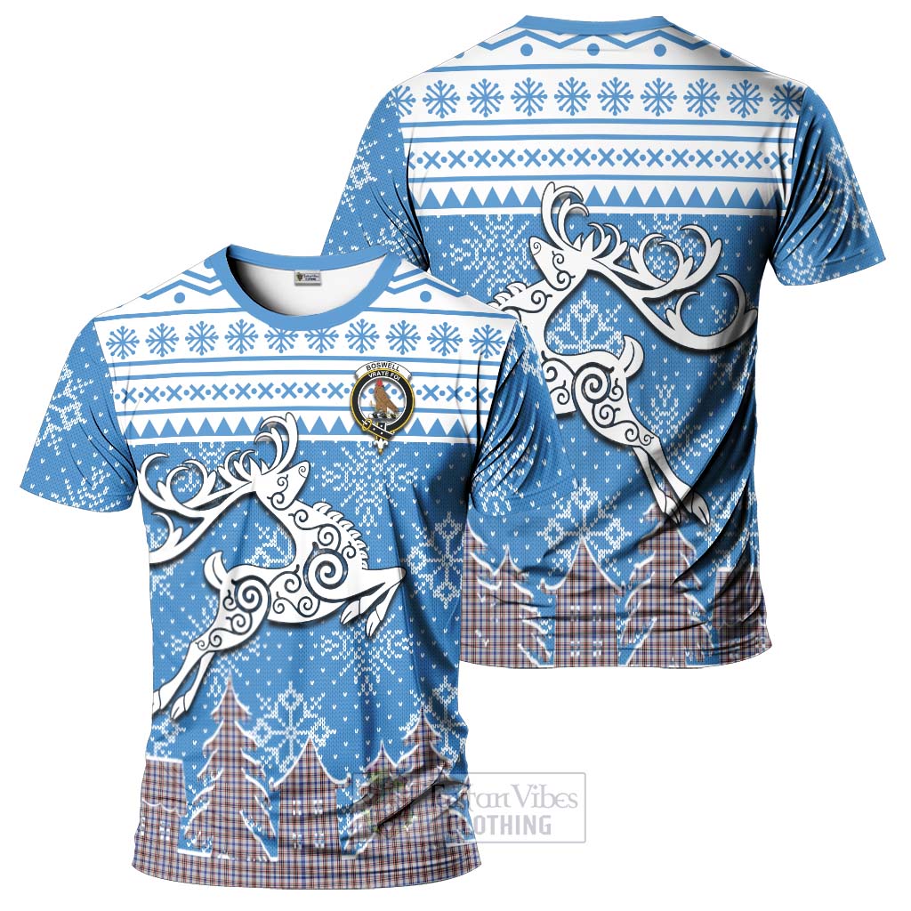 Tartan Vibes Clothing Boswell Clan Christmas T-Shirt Celtic Reindeer Style