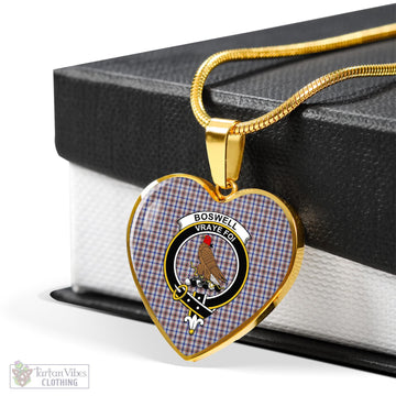 Boswell Tartan Heart Necklace with Family Crest