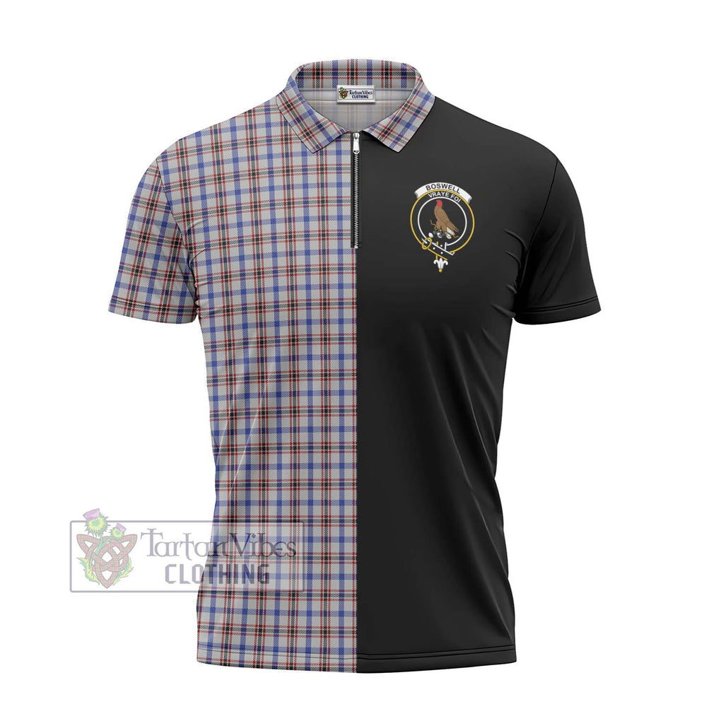 Boswell Tartan Zipper Polo Shirt with Family Crest and Half Of Me Style - Tartanvibesclothing Shop