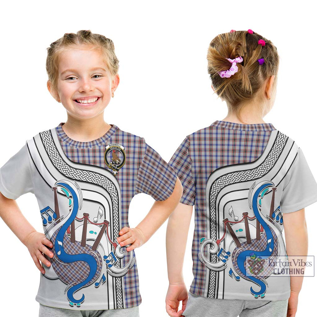 Tartan Vibes Clothing Boswell Tartan Kid T-Shirt with Epic Bagpipe Style