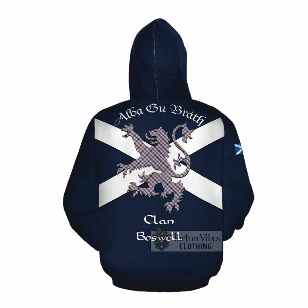 Tartan Vibes Clothing Boswell Tartan Lion Rampant Cotton Hoodie Proudly Display Your Heritage with Alba Gu Brath and Clan Name