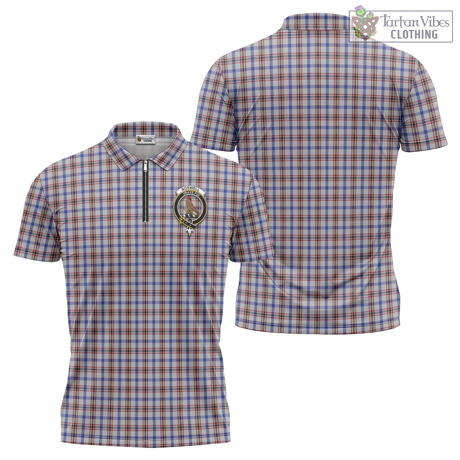 Tartan Vibes Clothing Boswell Tartan Zipper Polo Shirt with Family Crest